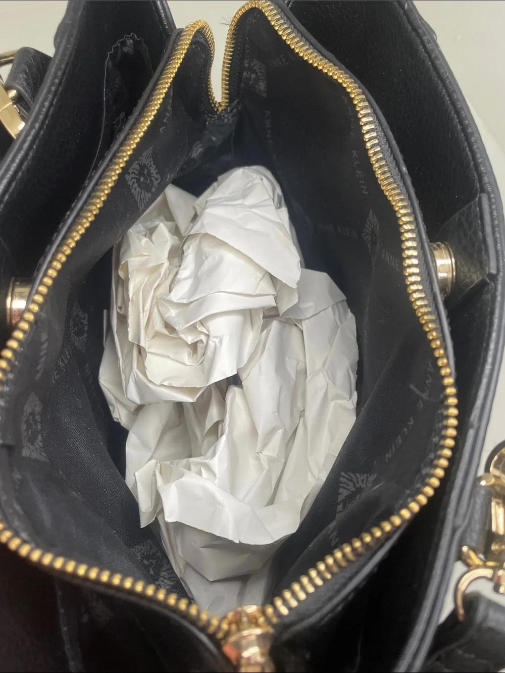 Anne Klein Black Pebbled Leather Bow Satchel purse